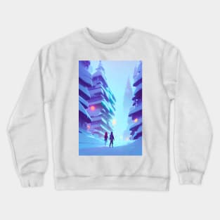 Anime Couple Snowy Street Lights Christmas Landscape Crewneck Sweatshirt